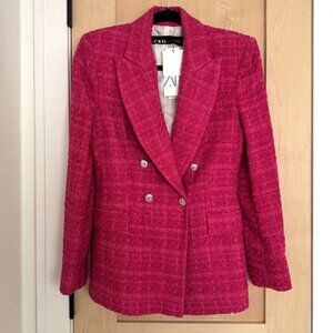 NWT Zara Textured Double Breasted Blazer Fuchsia